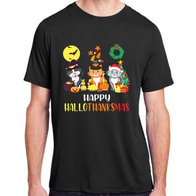 Cat Halloween Christmas Happy Hallothanksmas Thanksgiving Adult ChromaSoft Performance T-Shirt