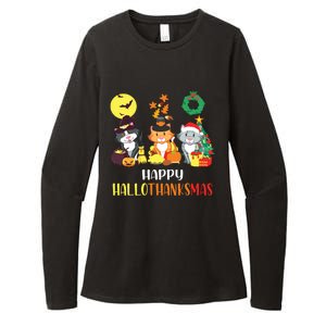 Cat Halloween Christmas Happy Hallothanksmas Thanksgiving Womens CVC Long Sleeve Shirt