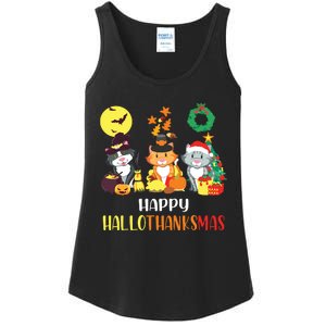 Cat Halloween Christmas Happy Hallothanksmas Thanksgiving Ladies Essential Tank