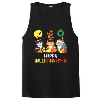 Cat Halloween Christmas Happy Hallothanksmas Thanksgiving PosiCharge Competitor Tank