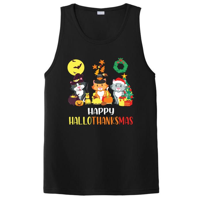 Cat Halloween Christmas Happy Hallothanksmas Thanksgiving PosiCharge Competitor Tank