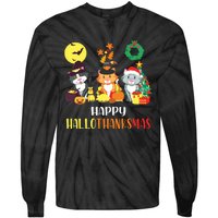 Cat Halloween Christmas Happy Hallothanksmas Thanksgiving Tie-Dye Long Sleeve Shirt