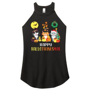 Cat Halloween Christmas Happy Hallothanksmas Thanksgiving Women's Perfect Tri Rocker Tank