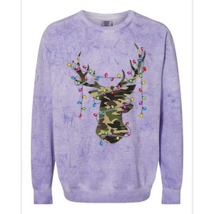 Christmas Holiday Camo Hunting Reindeer Deer Xmas Lights Colorblast Crewneck Sweatshirt