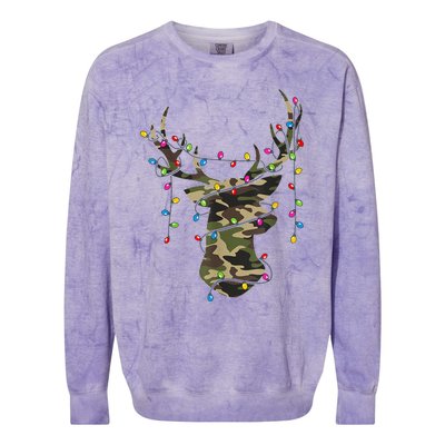 Christmas Holiday Camo Hunting Reindeer Deer Xmas Lights Colorblast Crewneck Sweatshirt