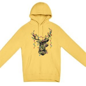 Christmas Holiday Camo Hunting Reindeer Deer Xmas Lights Premium Pullover Hoodie