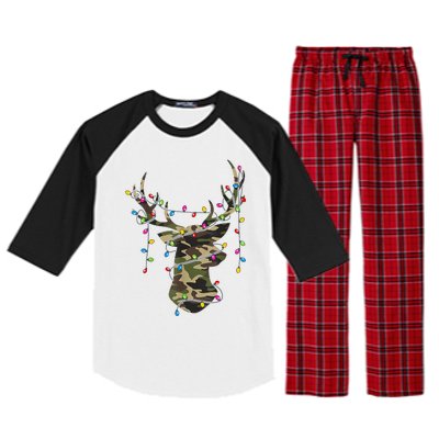 Christmas Holiday Camo Hunting Reindeer Deer Xmas Lights Raglan Sleeve Pajama Set