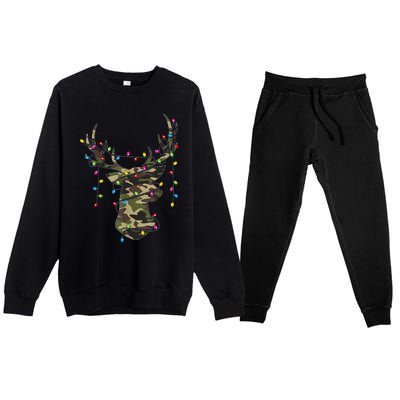 Christmas Holiday Camo Hunting Reindeer Deer Xmas Lights Premium Crewneck Sweatsuit Set