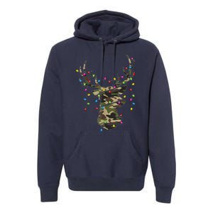 Christmas Holiday Camo Hunting Reindeer Deer Xmas Lights Premium Hoodie