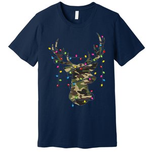 Christmas Holiday Camo Hunting Reindeer Deer Xmas Lights Premium T-Shirt