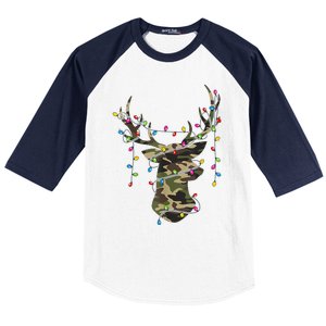 Christmas Holiday Camo Hunting Reindeer Deer Xmas Lights Baseball Sleeve Shirt