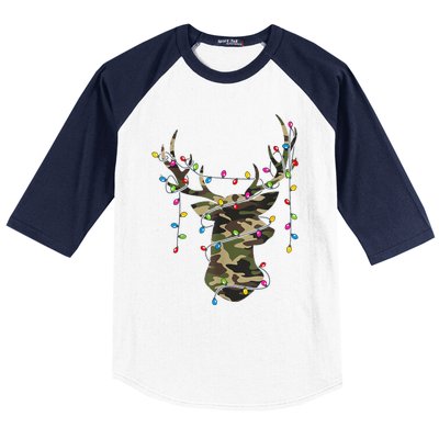 Christmas Holiday Camo Hunting Reindeer Deer Xmas Lights Baseball Sleeve Shirt