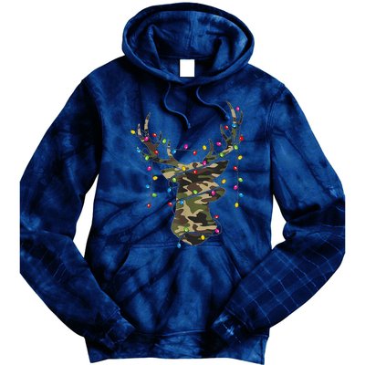 Christmas Holiday Camo Hunting Reindeer Deer Xmas Lights Tie Dye Hoodie