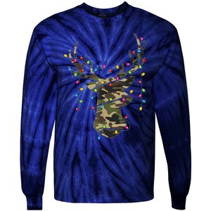 Christmas Holiday Camo Hunting Reindeer Deer Xmas Lights Tie-Dye Long Sleeve Shirt