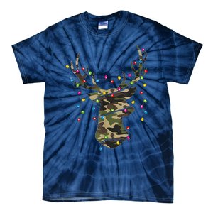 Christmas Holiday Camo Hunting Reindeer Deer Xmas Lights Tie-Dye T-Shirt