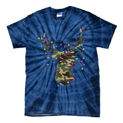 Christmas Holiday Camo Hunting Reindeer Deer Xmas Lights Tie-Dye T-Shirt