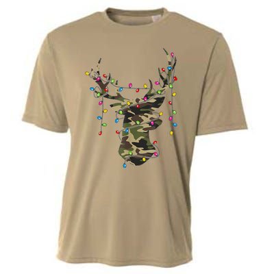 Christmas Holiday Camo Hunting Reindeer Deer Xmas Lights Cooling Performance Crew T-Shirt