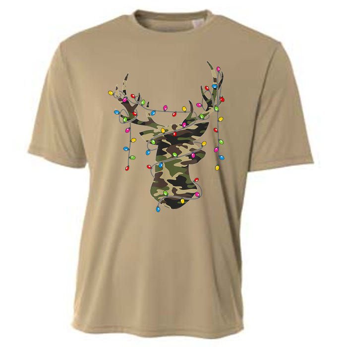 Christmas Holiday Camo Hunting Reindeer Deer Xmas Lights Cooling Performance Crew T-Shirt