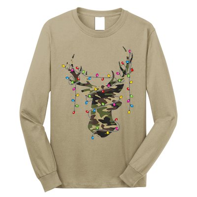 Christmas Holiday Camo Hunting Reindeer Deer Xmas Lights Long Sleeve Shirt