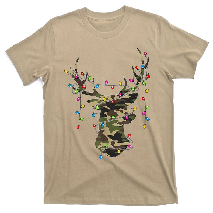 Christmas Holiday Camo Hunting Reindeer Deer Xmas Lights T-Shirt