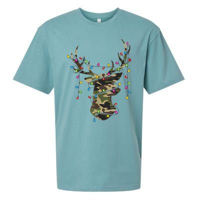 Christmas Holiday Camo Hunting Reindeer Deer Xmas Lights Sueded Cloud Jersey T-Shirt