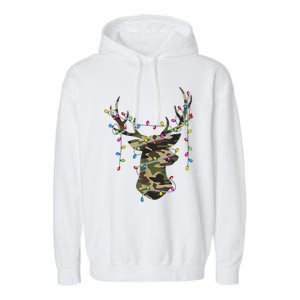 Christmas Holiday Camo Hunting Reindeer Deer Xmas Lights Garment-Dyed Fleece Hoodie