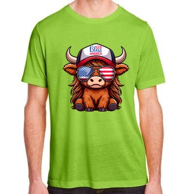 Cute Highland Cow Glasses God Bless America 4th Of July Christian Gift Adult ChromaSoft Performance T-Shirt