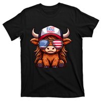 Cute Highland Cow Glasses God Bless America 4th Of July Christian Gift T-Shirt