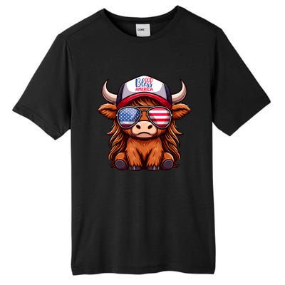 Cute Highland Cow Glasses God Bless America 4th Of July Christian Gift Tall Fusion ChromaSoft Performance T-Shirt