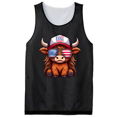 Cute Highland Cow Glasses God Bless America 4th Of July Christian Gift Mesh Reversible Basketball Jersey Tank