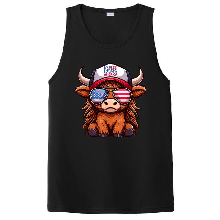 Cute Highland Cow Glasses God Bless America 4th Of July Christian Gift PosiCharge Competitor Tank