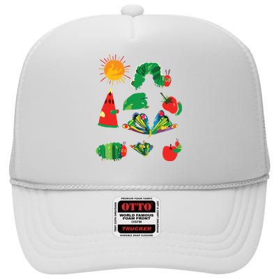 Cute Hungry Caterpillar Transformation Back To School Book High Crown Mesh Back Trucker Hat