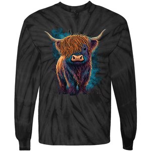 Cute Highland Cattle Cow Funny Highland Cow Tie-Dye Long Sleeve Shirt