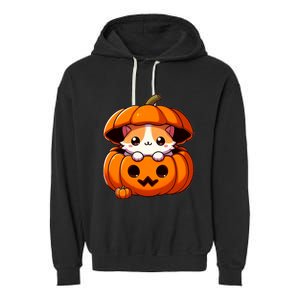 Cute Halloween Cat In Pumpkin – Adorable Halloween Garment-Dyed Fleece Hoodie