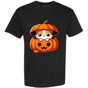 Cute Halloween Cat In Pumpkin – Adorable Halloween Garment-Dyed Heavyweight T-Shirt