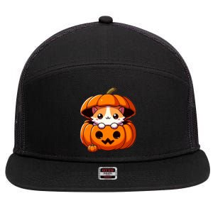 Cute Halloween Cat In Pumpkin – Adorable Halloween 7 Panel Mesh Trucker Snapback Hat