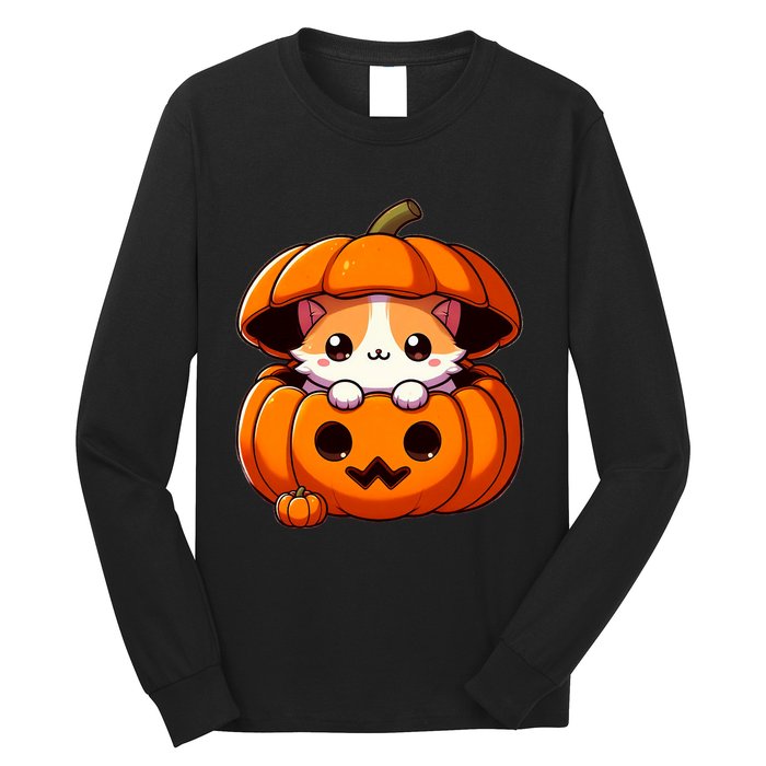 Cute Halloween Cat In Pumpkin – Adorable Halloween Long Sleeve Shirt