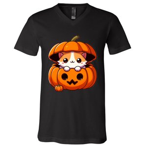 Cute Halloween Cat In Pumpkin – Adorable Halloween V-Neck T-Shirt