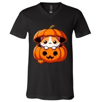 Cute Halloween Cat In Pumpkin – Adorable Halloween V-Neck T-Shirt