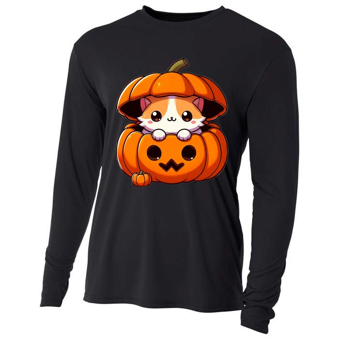 Cute Halloween Cat In Pumpkin – Adorable Halloween Cooling Performance Long Sleeve Crew