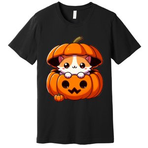 Cute Halloween Cat In Pumpkin – Adorable Halloween Premium T-Shirt