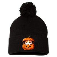 Cute Halloween Cat In Pumpkin – Adorable Halloween Pom Pom 12in Knit Beanie