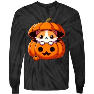 Cute Halloween Cat In Pumpkin – Adorable Halloween Tie-Dye Long Sleeve Shirt