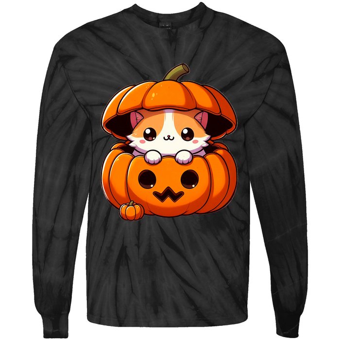 Cute Halloween Cat In Pumpkin – Adorable Halloween Tie-Dye Long Sleeve Shirt