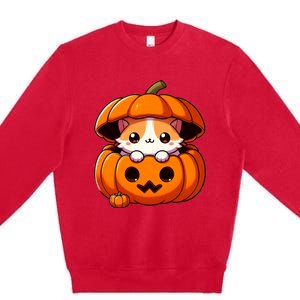 Cute Halloween Cat In Pumpkin – Adorable Halloween Premium Crewneck Sweatshirt