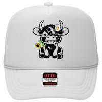 cute highland cow sunflower High Crown Mesh Back Trucker Hat