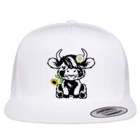 cute highland cow sunflower Flat Bill Trucker Hat