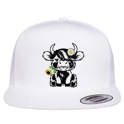 cute highland cow sunflower Flat Bill Trucker Hat