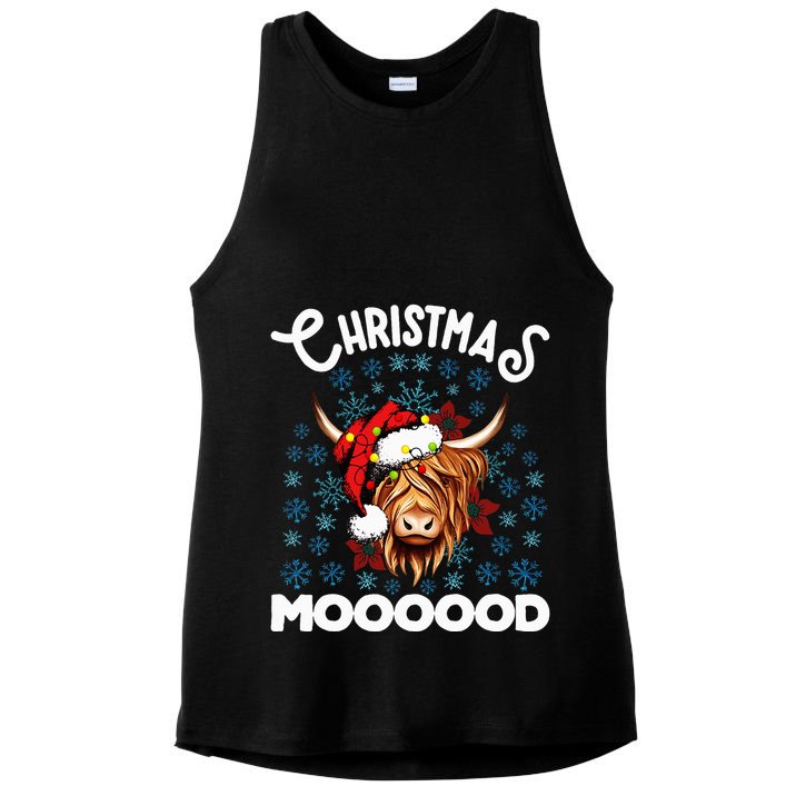 Christmas Highland Cow Santa Hat Highlander Cow Mom Ladies PosiCharge Tri-Blend Wicking Tank
