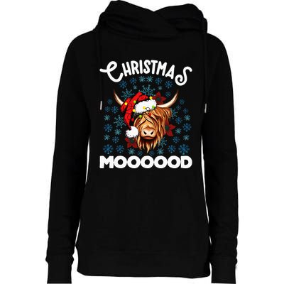 Christmas Highland Cow Santa Hat Highlander Cow Mom Womens Funnel Neck Pullover Hood